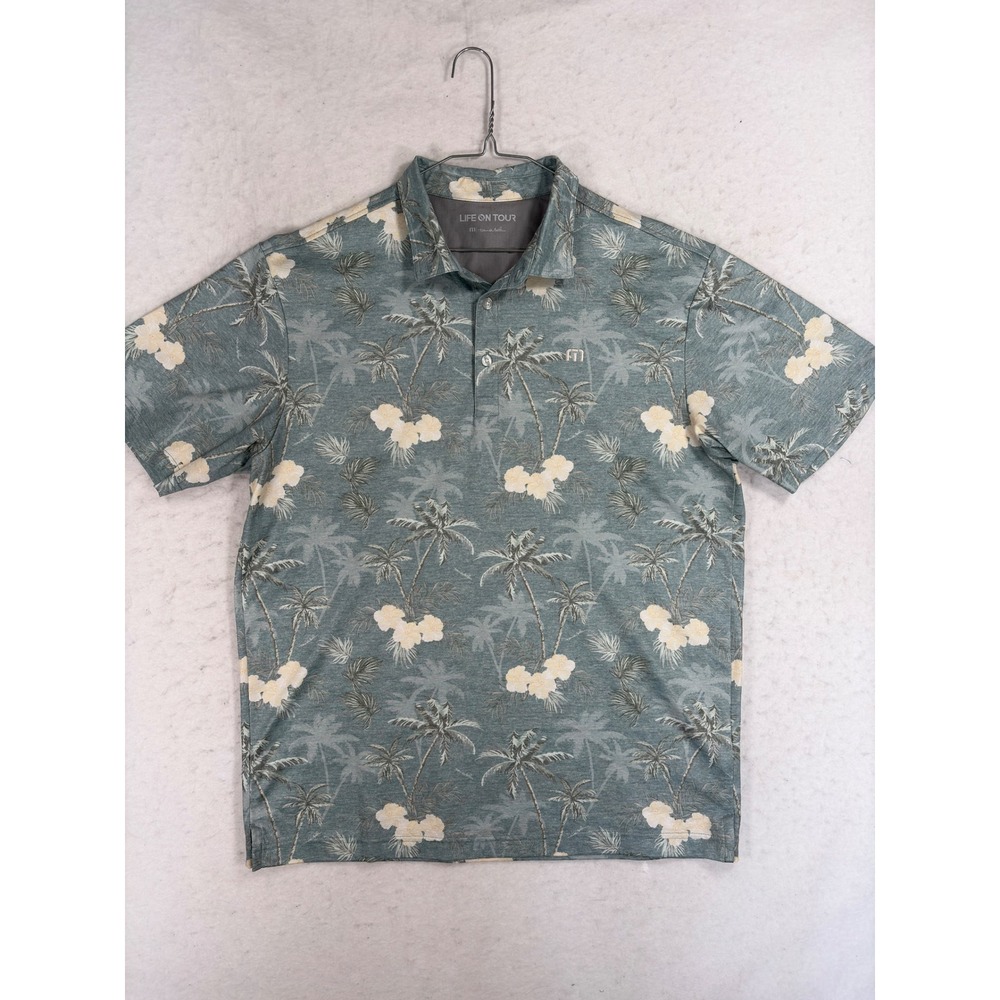 TravisMathew Life On Tour Mens XL Polo Shirt Green Tropical Palm Floral Golf